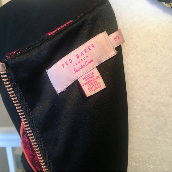 Beautiful Ted Baker Colourful Black Floral Embroidered Textured Sleeve Dress - Picture 11 of 15